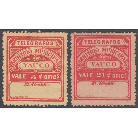 Puerto Rico Telégrafos Municipales YAUCO nº 57/58 1888 MH Puerto Rico Telégrafos Municipales YAUCO nº 57/58 1888 MH