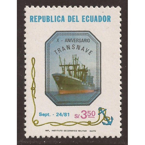 Ecuador 1019 1982 Fundación Mar´tima Transnave Barco Boat MNH