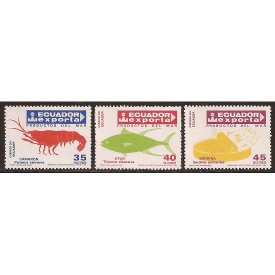 Ecuador 1117/19 1986 EXpotaciones equatorianas Camaron Sardina Atún MNH 