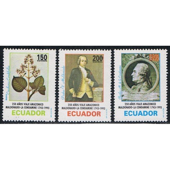 Ecuador 1279/81 1993 250 Aniv Viaje Amazónico Maldonado Condomine Flora MNH