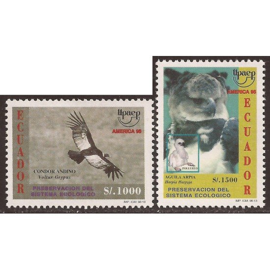 Ecuador 1344A/B 1996 UPAEP Fauna Condor bird Águila MNH Ecuador 1344A/B 1996 UPAEP Fauna Condor bird Águila MNH