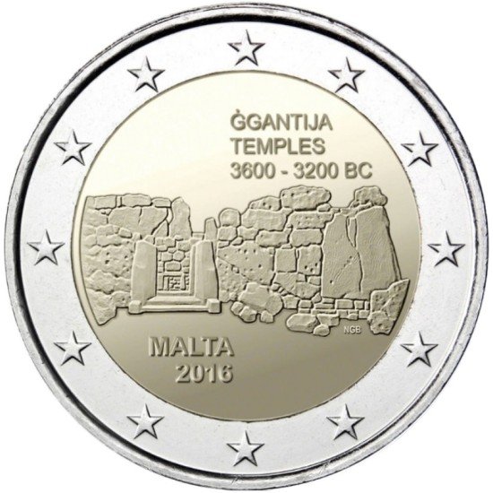 Malta 2016 2 € euros conmemorativos Templos de Ġgantija Malta 2016 2 € euros conmemorativos Templos de Ġgantija