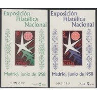 España Spain 1222/23 1958 Exposición Flilatélica Nacional Bruselas Mismo número MNH 