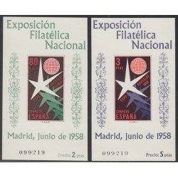 España Spain 1222/23 1958 Exposición Flilatélica Nacional Bruselas Mismo número MNH 