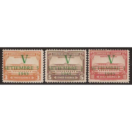 Ecuador A- 141A/C 1945 Servicio Aéreo Palacio del Gobierno V Setiembre MNH Ecuador A- 141A/C 1945 Servicio Aéreo Palacio del Gobierno V Setiembre MNH