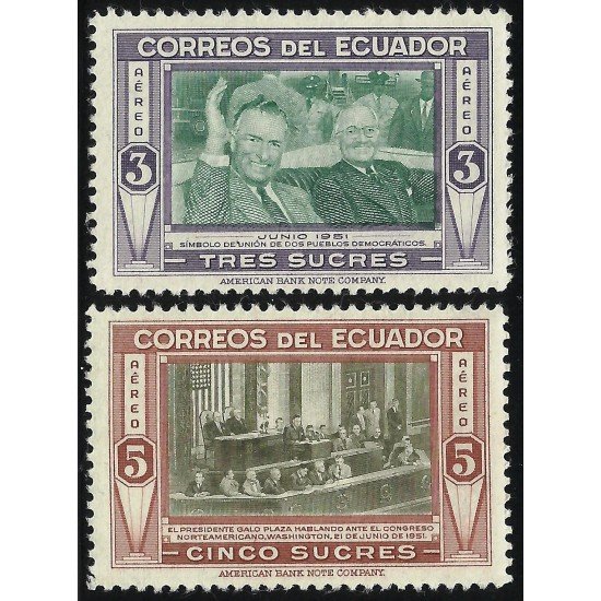 Ecuador A- 232/33 1952 Aéreo Visita Presidente Plaza MNH Ecuador A- 232/33 1952 Aéreo Visita Presidente Plaza MNH
