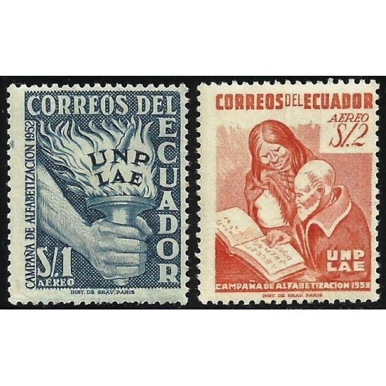 Ecuador A- 241/42 1953 Aéreo Campaña Alfabetización UNP LAE MH