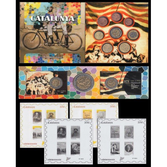 Catalunya Conjunto Pruebas Filatélicas Numismáticas Cartera Euros Completo 2016