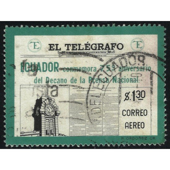 Ecuador A- 342 1959 Aéreo 75 Aniversario Periódico El Telégrafo Usado