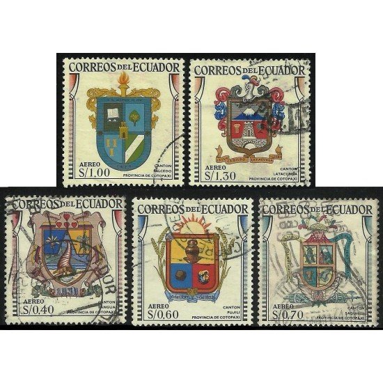 Ecuador A- 363/67 1960 Aéreo Escudos Cantón Provincia de Cotopaxi Usados Ecuador A- 363/67 1960 Aéreo Escudos Cantón Provincia de Cotopaxi Usados