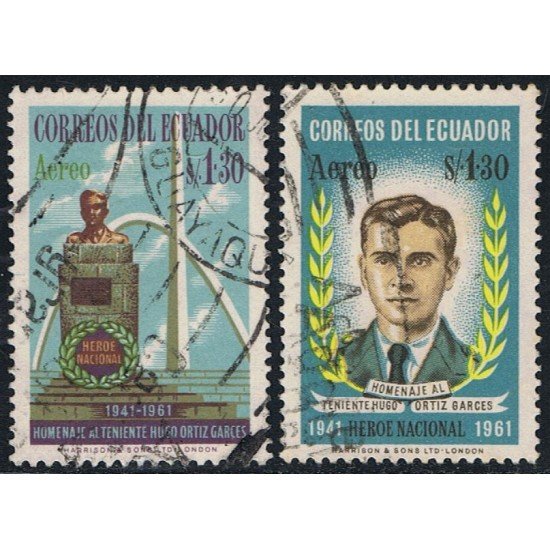 Ecuador A- 383/84 1961 20 Aniv. Muerte Teniente Hugo Ortiz Garges Usados