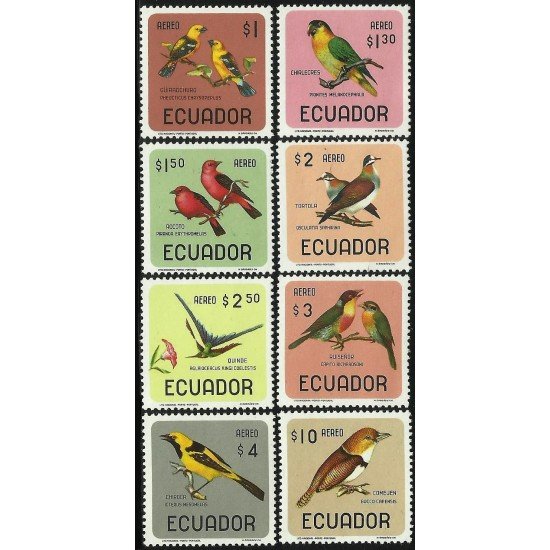 Ecuador A- 442/49 1966 Aéreo Pájaros bird Fauna MH