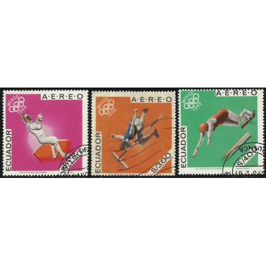 Ecuador A- 469/71 1967 Aéreo Juegos olímpicos de Mexico Olympic Games Usados