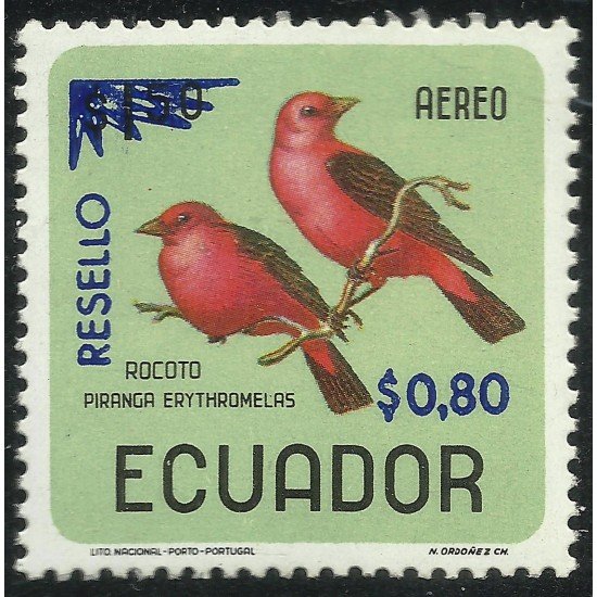 Ecuador A- 490 1967 Aéreo Pájaro Bird Fauna Rocoto Piranga MNH Ecuador A- 490 1967 Aéreo Pájaro Bird Fauna Rocoto Piranga MNH