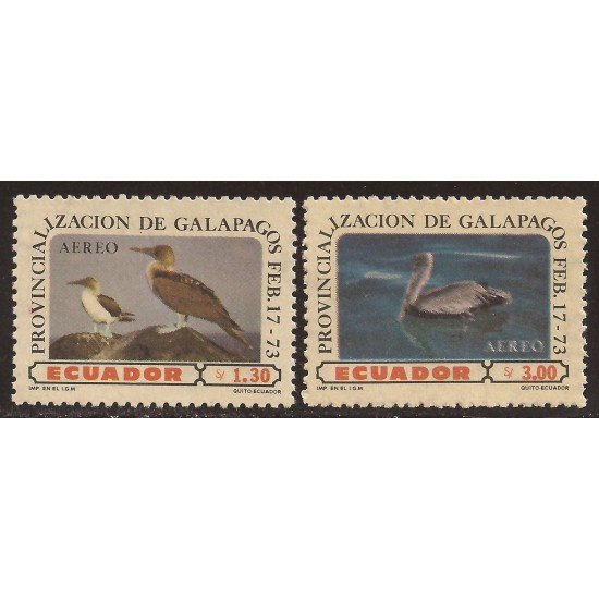 Ecuador A- 573/74 1973 Provincialización Islas Galápagos Fauna Pájaro Bird MNH