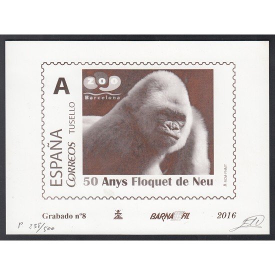 España Spain Grabado 8 Barnafil 2016 50 Av Floquet de Neu Copito de nieve Gorila Fauna España Spain Grabado 8 Barnafil 2016 50 Av Floquet de Neu Copito de nieve Gorila Fauna
