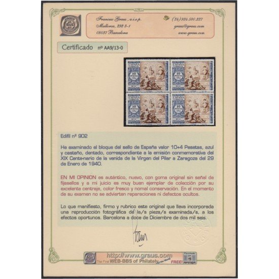 España Spain 889/03 Bl.4 1940 Virgen del Pilar MNH España Spain 889/03 Bl.4 1940 Virgen del Pilar MNH