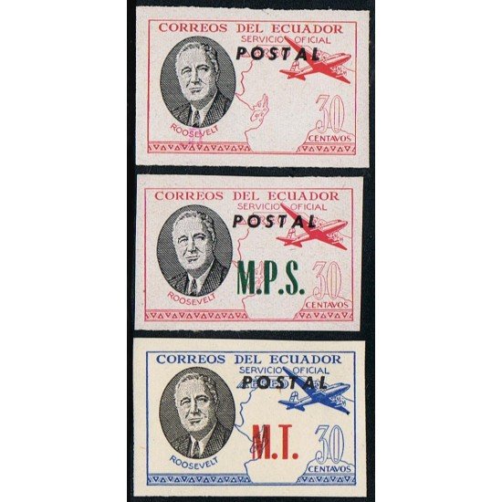 Ecuador S- 165/67 1949 Sin dentar Presidente Roosevelt Avion POSTAL MNH