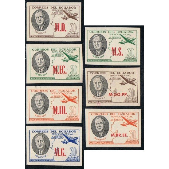 Ecuador S- 22/28 1949 Servicio Service Presidente Roosevelt MNH Ecuador S- 22/28 1949 Servicio Service Presidente Roosevelt MNH