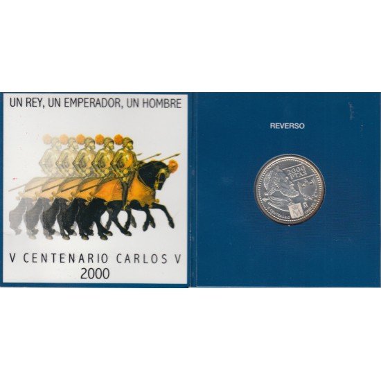 España Spain Cartera Oficial 2000 Moneda 2000 ptas Plata V Cent Carlos V FNMT España Spain Cartera Oficial 2000 Moneda 2000 ptas Plata V Cent Carlos V FNMT