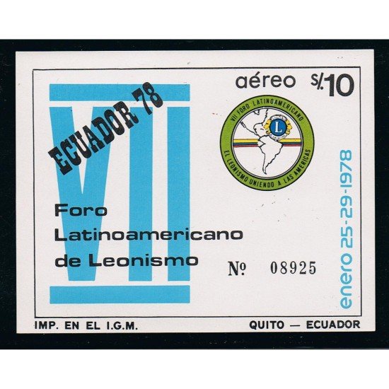 Ecuador Hojita block 39 1978 Foro Latinoamericano de Leonismo MNH Ecuador Hojita block 39 1978 Foro Latinoamericano de Leonismo MNH