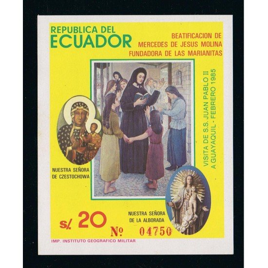 Ecuador Hojita Block 63 1985 Visita de Juan Pablo II a Guayaquil MNH Ecuador Hojita Block 63 1985 Visita de Juan Pablo II a Guayaquil MNH