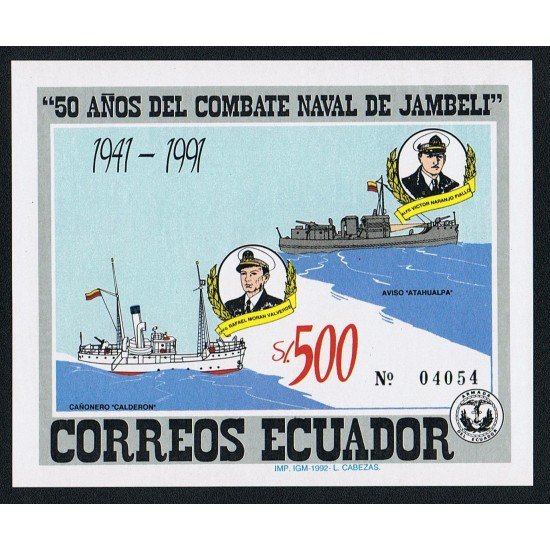 Ecuador Hojita Block 97 1992 50 Años del combate naval de Jambelí barco MNH Ecuador Hojita Block 97 1992 50 Años del combate naval de Jambelí barco MNH