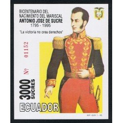 Ecuador Hojita Block 99 1995 Bicentenario nacimiento del mariscal Antonio José de Sucre MNH
