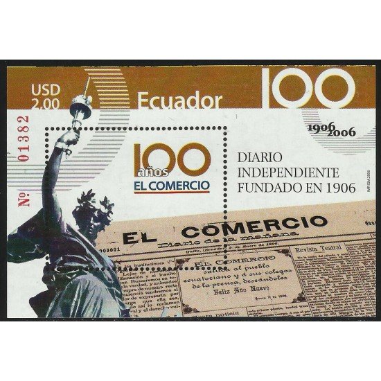 Ecuador Hojita Block 133 2006 Diario Independiente fundado en 1906 El Comercio MNH Ecuador Hojita Block 133 2006 Diario Independiente fundado en 1906 El Comercio MNH