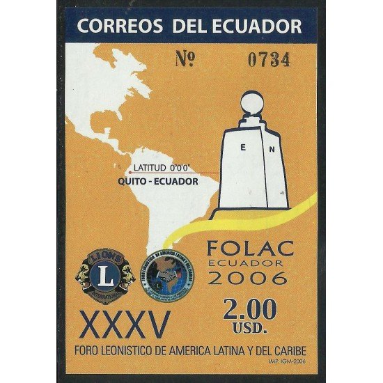 Ecuador Hojita Block 134 2006 Foro Leonístico de América Latina y el Caribe Lyon Club MNH