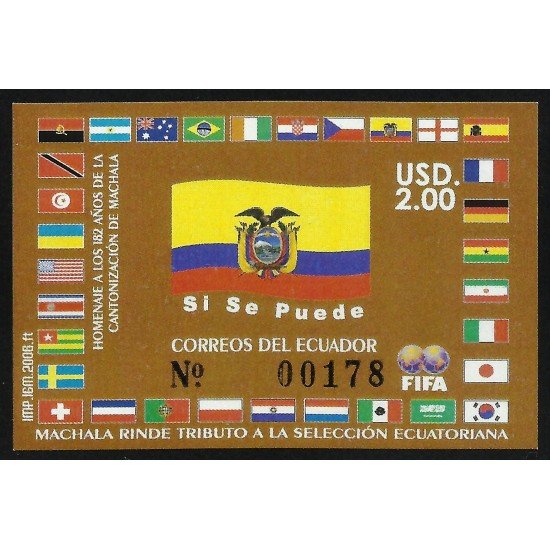 Ecuador Hojita Block 140 2006 Machala rinde tributo a la selección ecuatoriana fútbol football MNH Ecuador Hojita Block 140 2006 Machala rinde tributo a la selección ecuatoriana fútbol football MNH