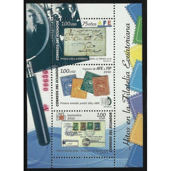 Ecuador Hojita Block 156 2010 Hitos en la Filatelia Ecuatoriana MNH