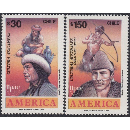 Upaep Chile 923/24 1989 Cultura atacameña y austral MNH Upaep Chile 923/24 1989 Cultura atacameña y austral MNH
