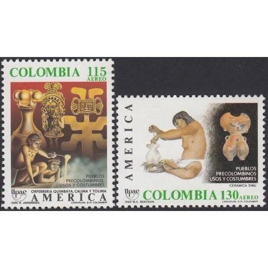 Upaep Colombia 798 - 800 1989 Correo aéreo cerámica Sinú MNH