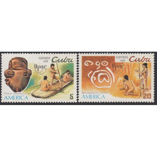 Upaep Cuba 2952/53 1989 Piedra tallada Petroglifos MNH Upaep Cuba 2952/53 1989 Piedra tallada Petroglifos MNH