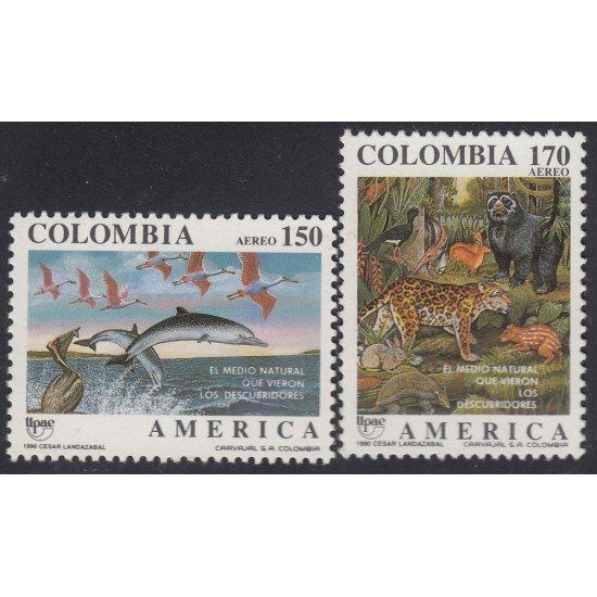 Upaep Colombia 823/24 1990 Delfines y animales salvajes MNH Upaep Colombia 823/24 1990 Delfines y animales salvajes MNH