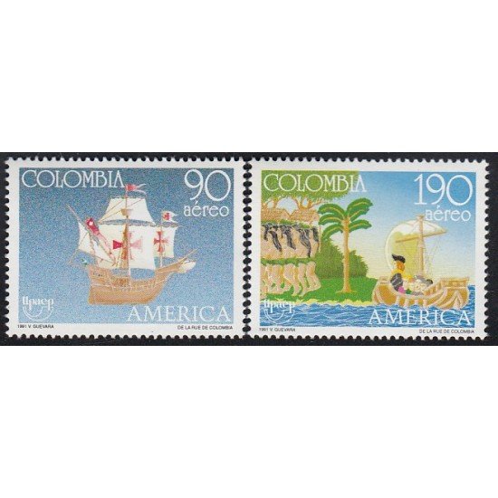 Upaep Colombia 838/39 1991 Colón carabela Sta María MNH