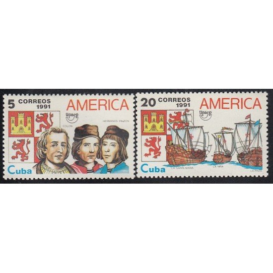 Upaep Cuba 3153C/3153D 1991 Colón Columbus Pinzón carabelas Sta María Niña Pinta MNH Upaep Cuba 3153C/3153D 1991 Colón Columbus Pinzón carabelas Sta María Niña Pinta MNH