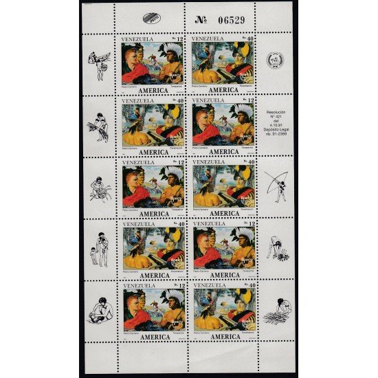 Upaep Venezuela 1540/41 1991 Mini hoja Terepaima Rodriguz Suárez Paramaconi MNH Upaep Venezuela 1540/41 1991 Mini hoja Terepaima Rodriguz Suárez Paramaconi MNH