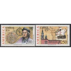 Upaep Chile 1138/39 1992 Colón Columbus Iglesia mapa de Sudamérica MNH