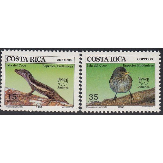 Upaep Costa Rica 559/60 1992 Bird Anolis Pinaroloxias MNH Upaep Costa Rica 559/60 1992 Bird Anolis Pinaroloxias MNH