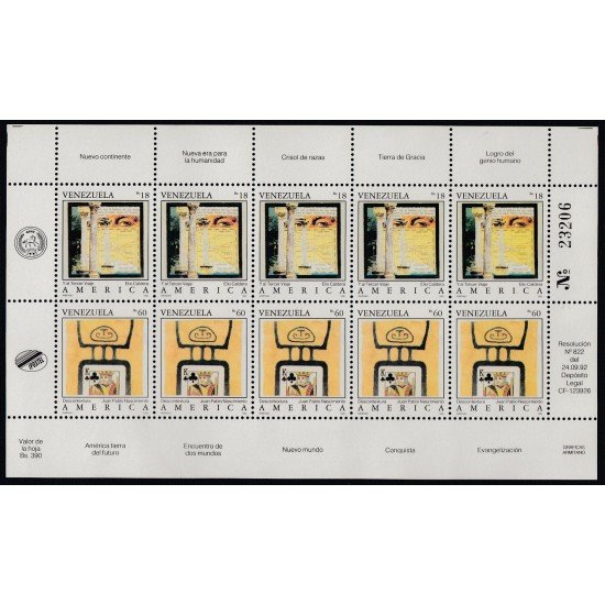 Upaep Venezuela 1601/02 1992 Mini hoja Y al 3er viaje Descontextura MNH
