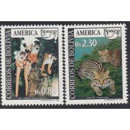 Upaep Bolivia 836/37 1993 Saimiri sciures Leopardus pardalis MNH Upaep Bolivia 836/37 1993 Saimiri sciures Leopardus pardalis MNH