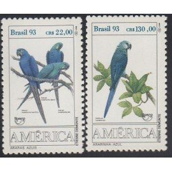 Upaep Brasil 2136/37 1993 Anodorhynchus Pájaros bird papagayos MNH