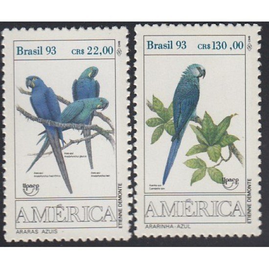 Upaep Brasil 2136/37 1993 Anodorhynchus Pájaros bird papagayos MNH Upaep Brasil 2136/37 1993 Anodorhynchus Pájaros bird papagayos MNH
