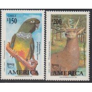 Upaep Chile 1182/83 1993 Pájaros bird fauna ciervo Cyanoliseus Hippocamelus MNH Upaep Chile 1182/83 1993 Pájaros bird fauna ciervo Cyanoliseus Hippocamelus MNH