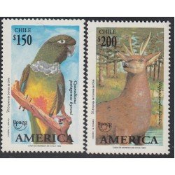 Upaep Chile 1182/83 1993 Pájaros bird fauna ciervo Cyanoliseus Hippocamelus MNH