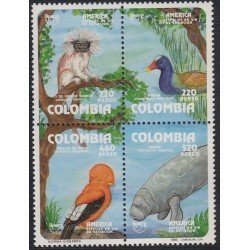 Upaep Colombia 870/73 1993 pájaros bird fauna MNH