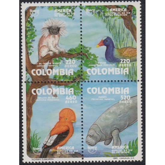 Upaep Colombia 870/73 1993 pájaros bird fauna MNH Upaep Colombia 870/73 1993 pájaros bird fauna MNH
