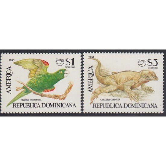 Upaep Rep. Dominicana 1117/18 1993 Aratinga Cyclura pájaros bird fauna  MNH
